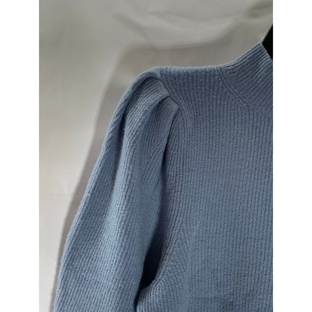 & OTHER STORIES Women's Blue Ribbed Mock-Neck Puff Long Sleeve Sweater SZ S