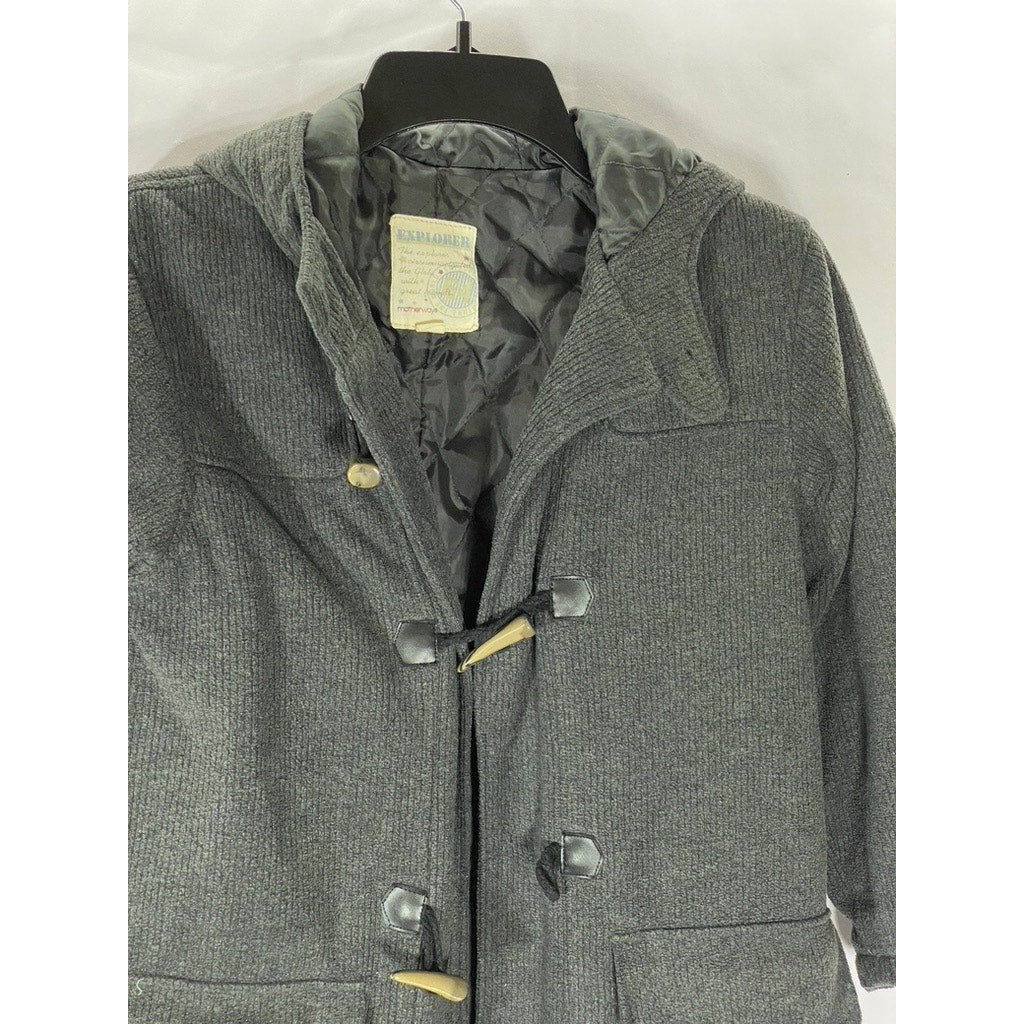 MOTHERWAYS Girls' Gray Ribbed Shark Tooth Closure Hooded Coat SZ 130(US-M8-10)