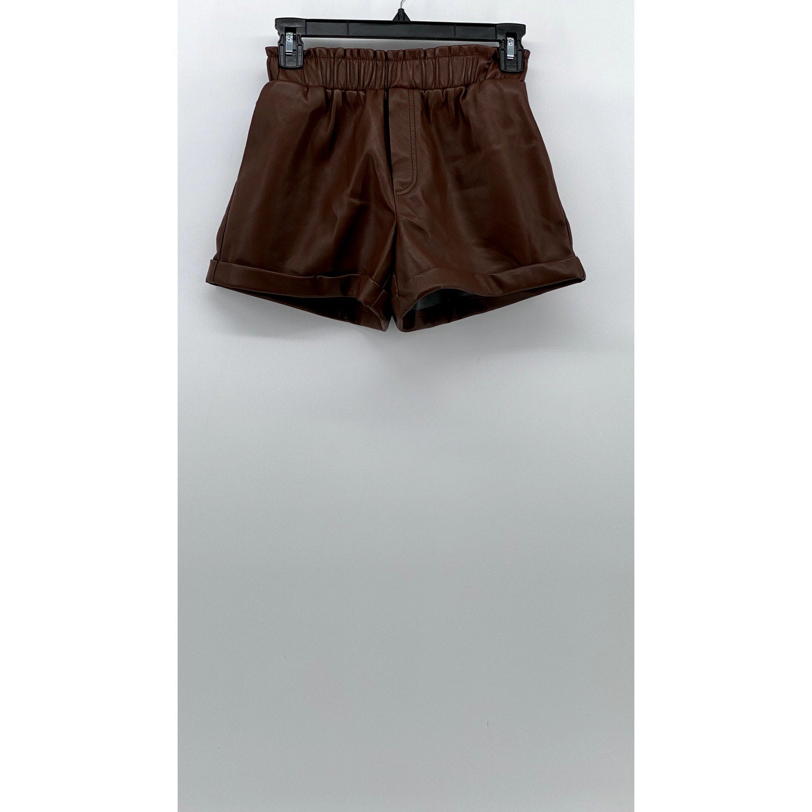 FORVER 21 Women's Brown Faux-Leather Pull-On Cuffed Paperbag Shorts SZ XS