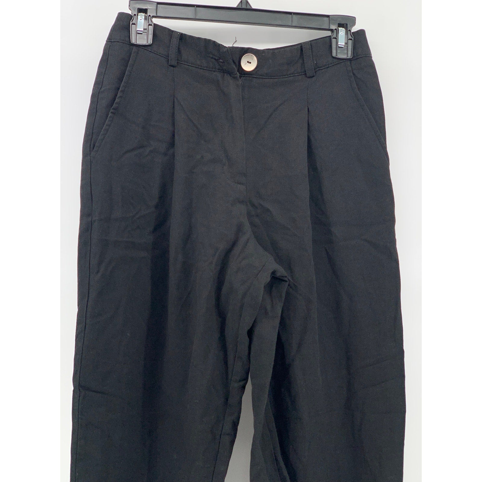 ZARA Women's Black Solid Pleated Slim-Leg High-Waist Pants SZ XS
