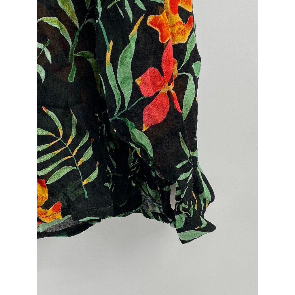 PUTUMAYO Women's Black Green Floral Regular-Fit Button-Up Long Sleeve Shirt SZXL