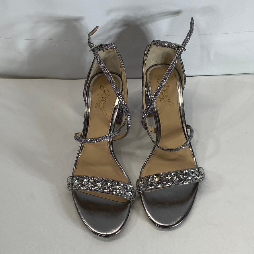 JEWEL BADGLEY MISCHKA Women's Smoke Glitter Claudia Block-Heel Sandals SZ 8