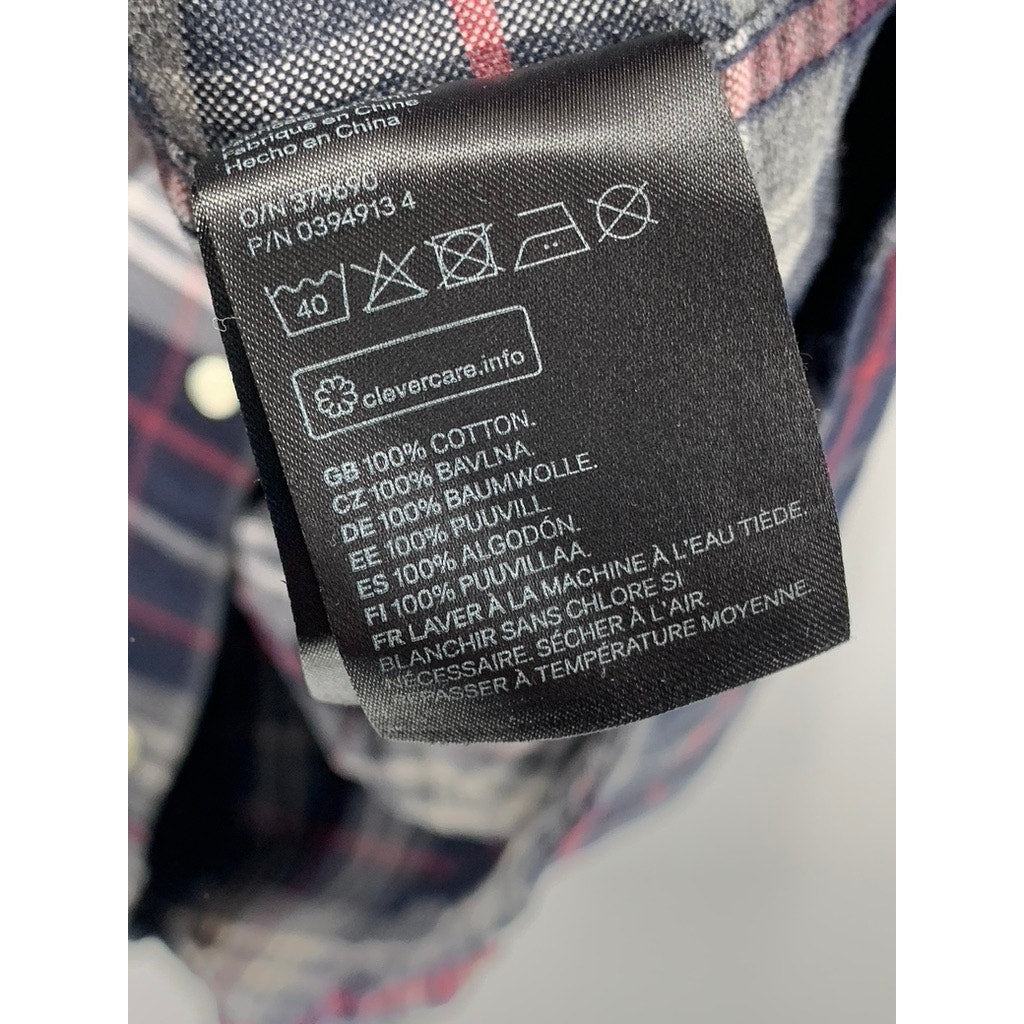 H&M Men's Gray-Navy-Burgundy Regular Fit Plaid Button-Up Long Sleeve Shirt SZ S