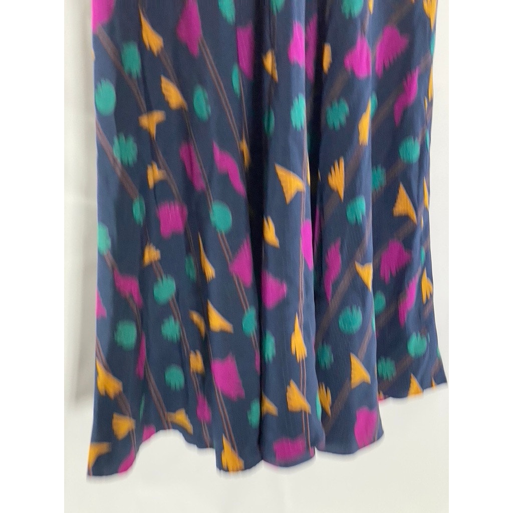 UMI COLLECTION By ANNE CRIMMINS Women's Navy/Multicolor Silk Midi Skirt SZ 4