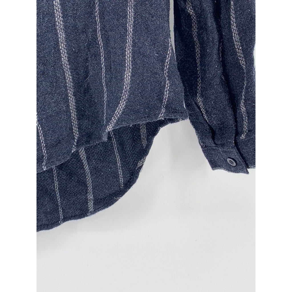 CLOTH & STONE Women's Navy Button-Up Long Sleeve Striped Tulane Top SZ S