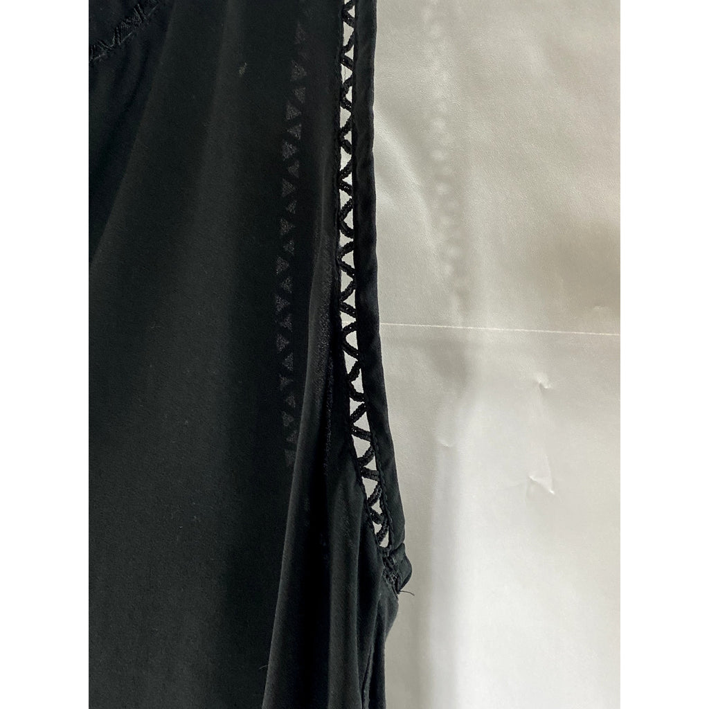 LOFT Women's Black V-Neck Cutout Knit Trim Sleeveless Sheer Top SZ S