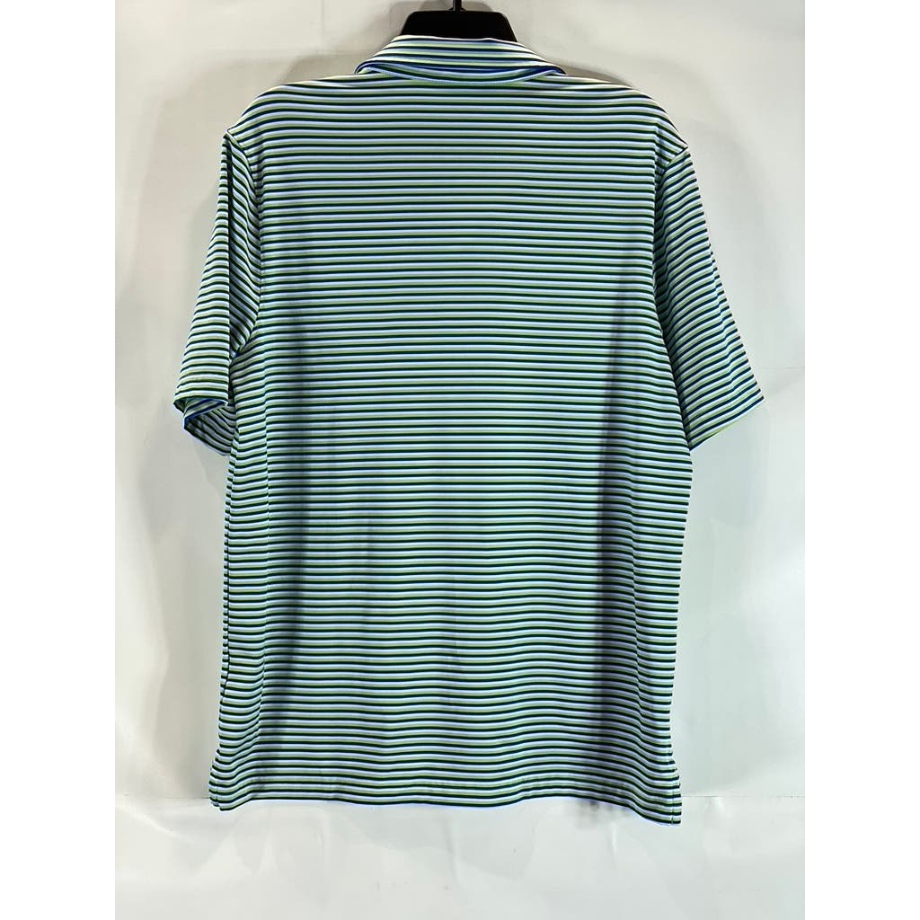 LANDS' END Men's Green/Blue Striped Shoe Graphic Short Sleeve Polo SZ M