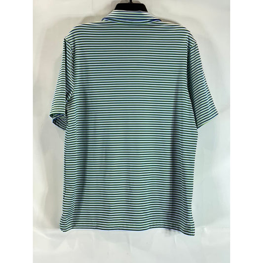 LANDS' END Men's Green/Blue Striped Shoe Graphic Short Sleeve Polo SZ M
