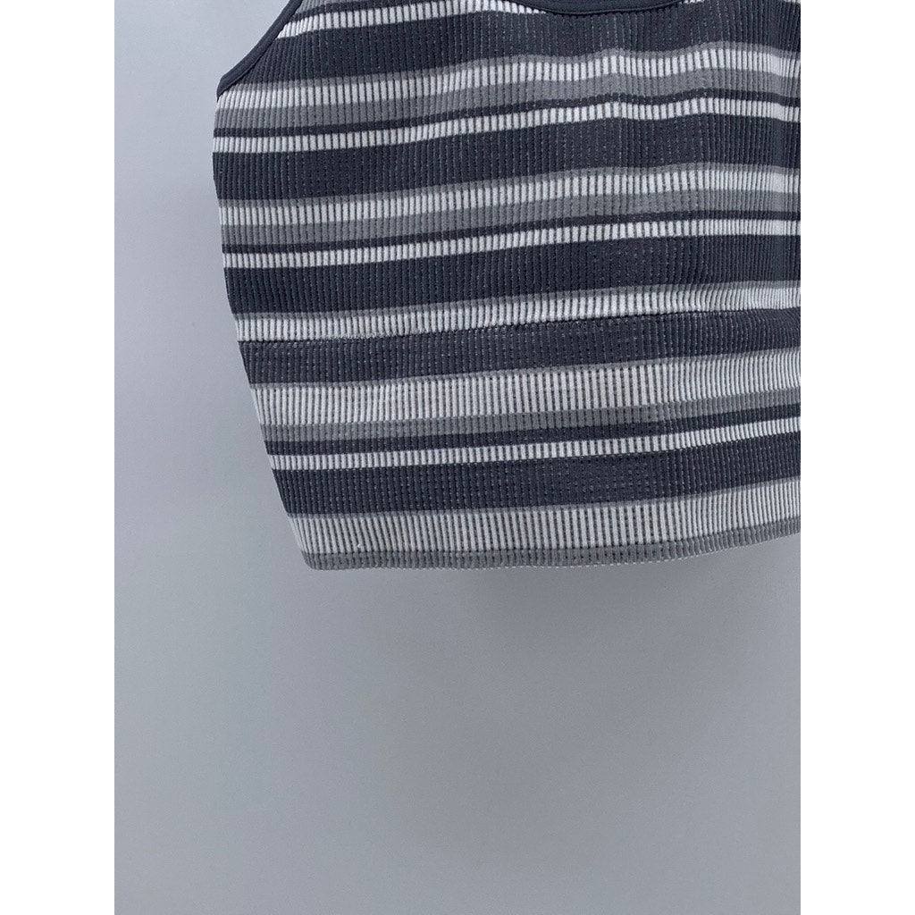 SKINNYGIRL Women’s Gray Striped Scoop-Neck Spaghetti Strap Cropped Tank Top SZ M