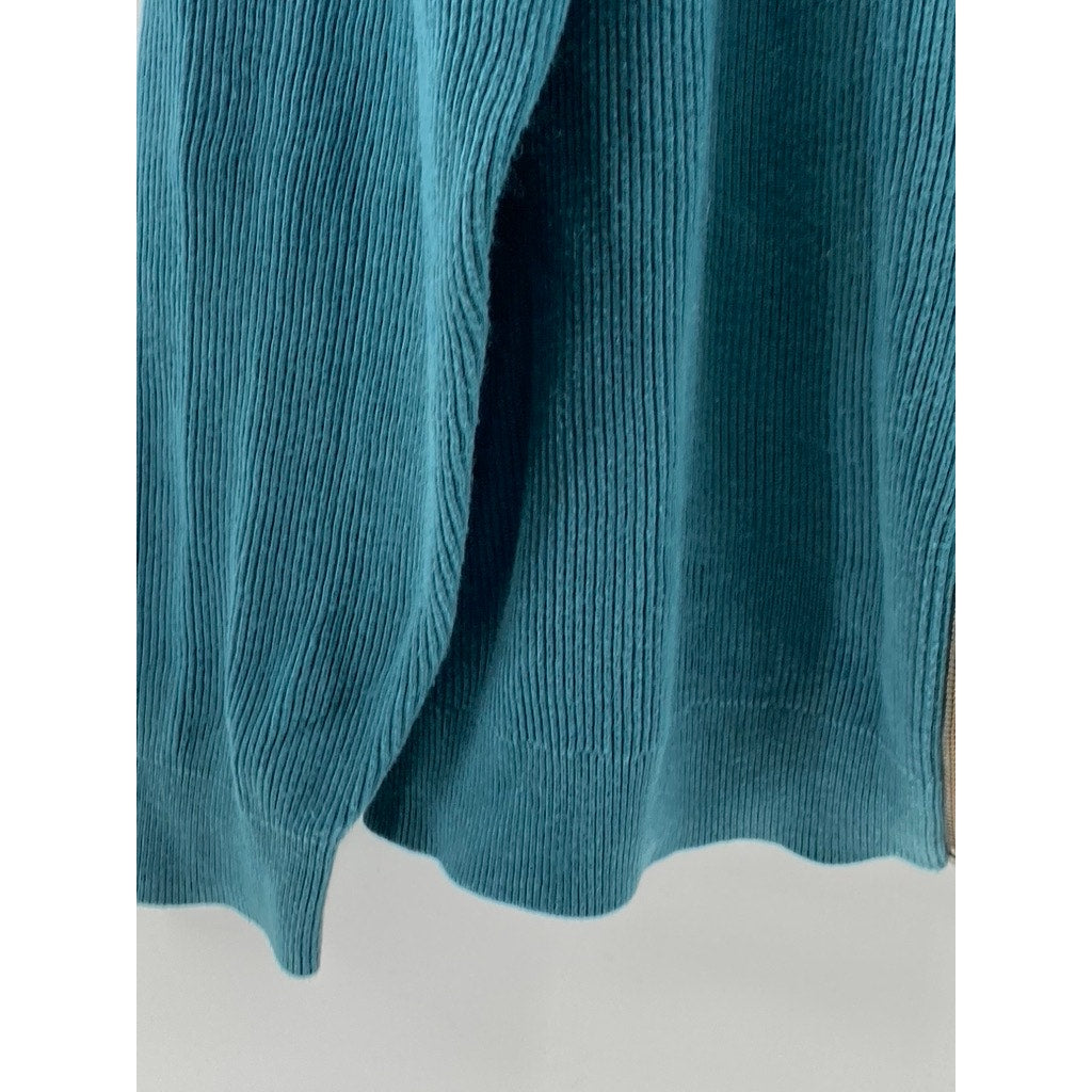 MUIJI Men's Blue-Green Ribbed Stand Collar Long Sleeve Zip-Up Cardigan SZ XL