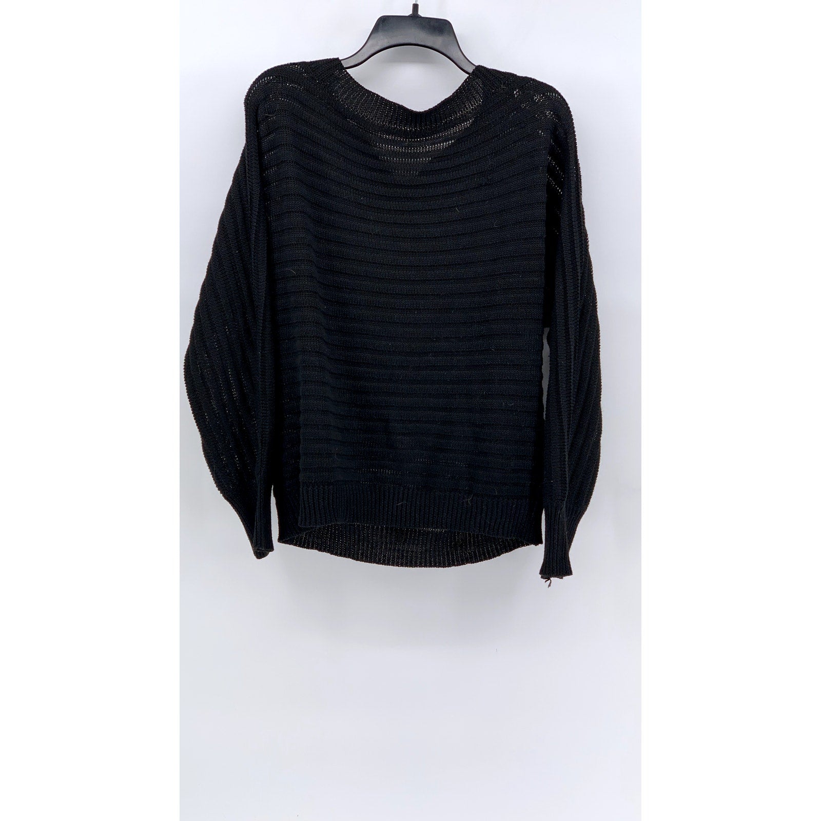 UNBRANDED Women's Black Knit Ribbed Boat-Neck Sweater SZ L