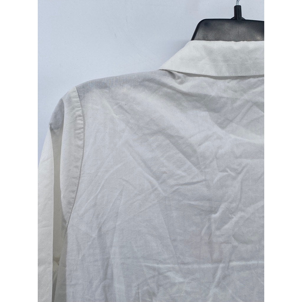 BLASHE Women’s White-Black Tie-Front Button-Up Long Sleeve Shirt Dress SZ L