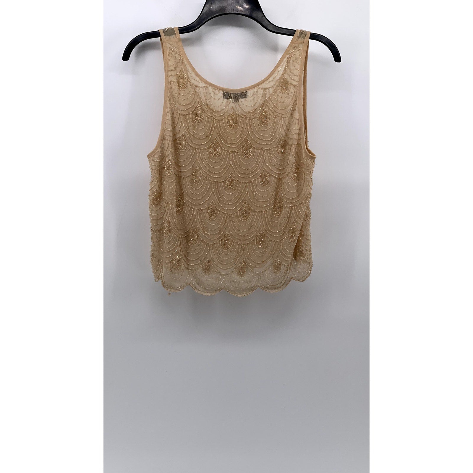 TOPSHOP Women's Beige Beaded Scoop-Neck Sheer Sleeveless Top SZ 6