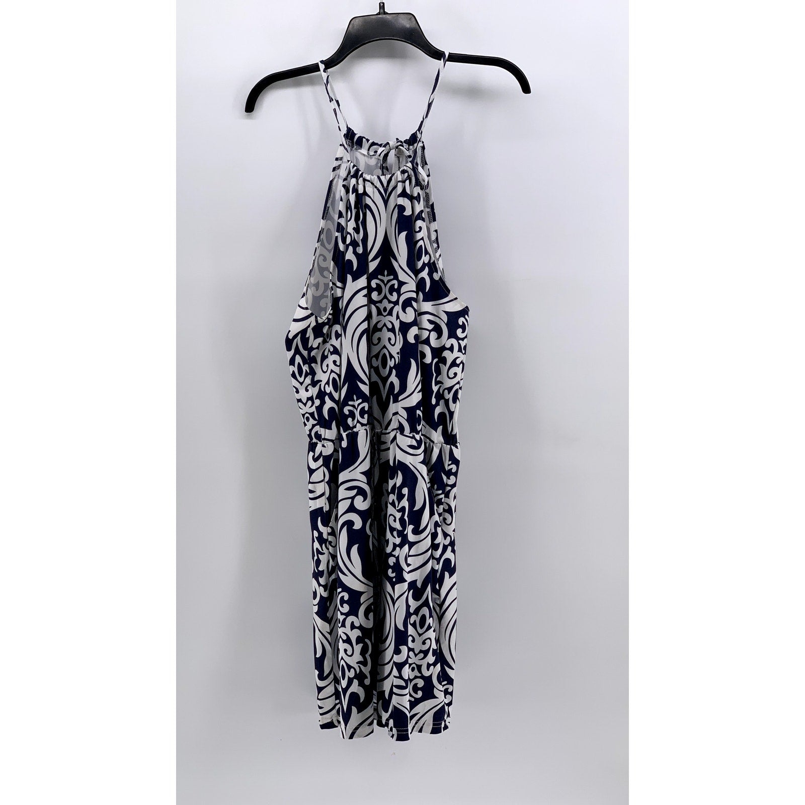 EMERY ROSE Women's Navy-White Printed Halter Waist-Tie Dress SZ XL