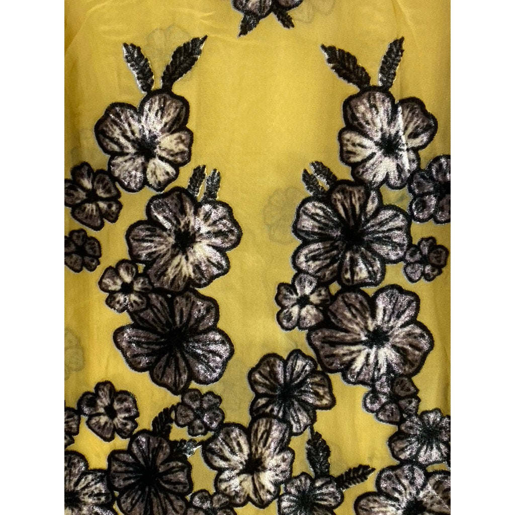 FOR LOVE & LEMONS Women's Mustard Heather Velvet Floral Mesh Mini Dress SZ S