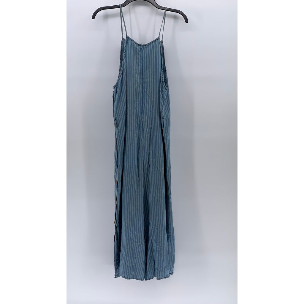 THE IMPECCABLE PIG Women's Blue Striped Side-Button Midi Dress SZ L