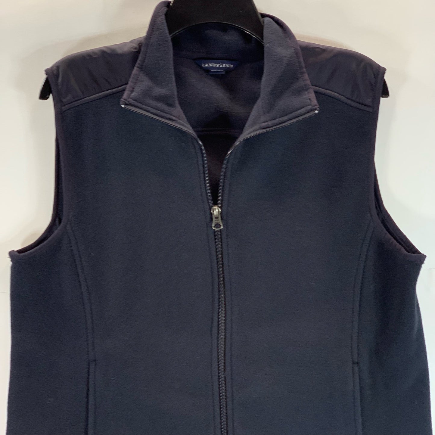 LANDS' END Women's Navy Fleece Stand Collar Zip-Up Sweater Vest SZ M