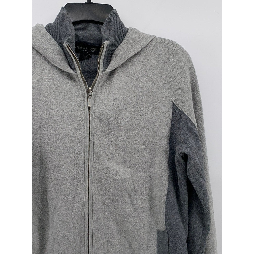 RACHEL ZOE Women's Dark-Light Gray Coloblock Knit Zip-Up Hooded Sweater SZ L