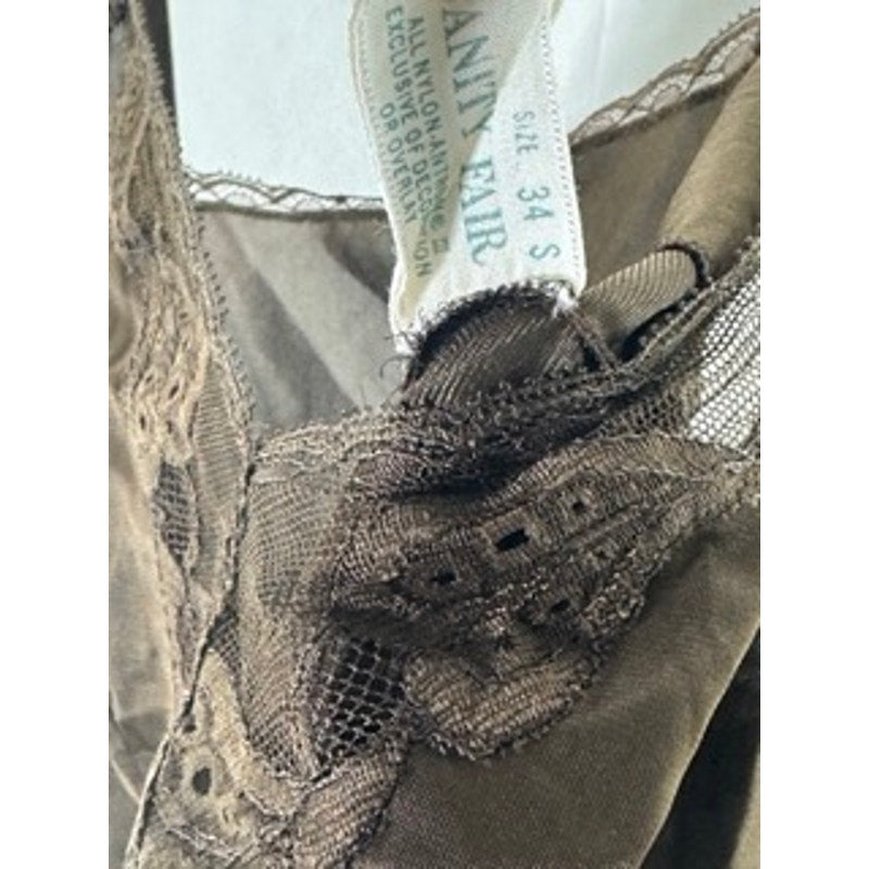 VANITY FAIR Women's Brown Lace-Trim Adjustable Strap Nightgown SZ 34 S