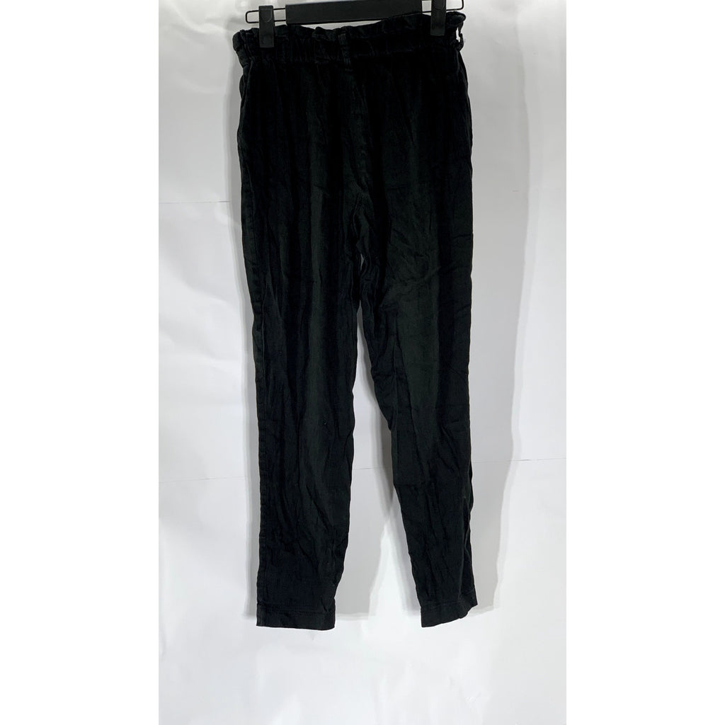 PINKYOTTO Women’s Black Solid Ruffle Waist Pull-On Jogger Pant SZ S