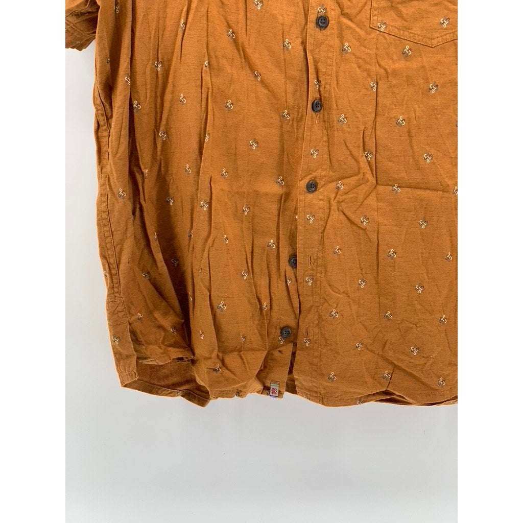 SHERPA ADVENTURE GEAR Men's Orange Printed Short Sleeve Button-Up Shirt SZ XL