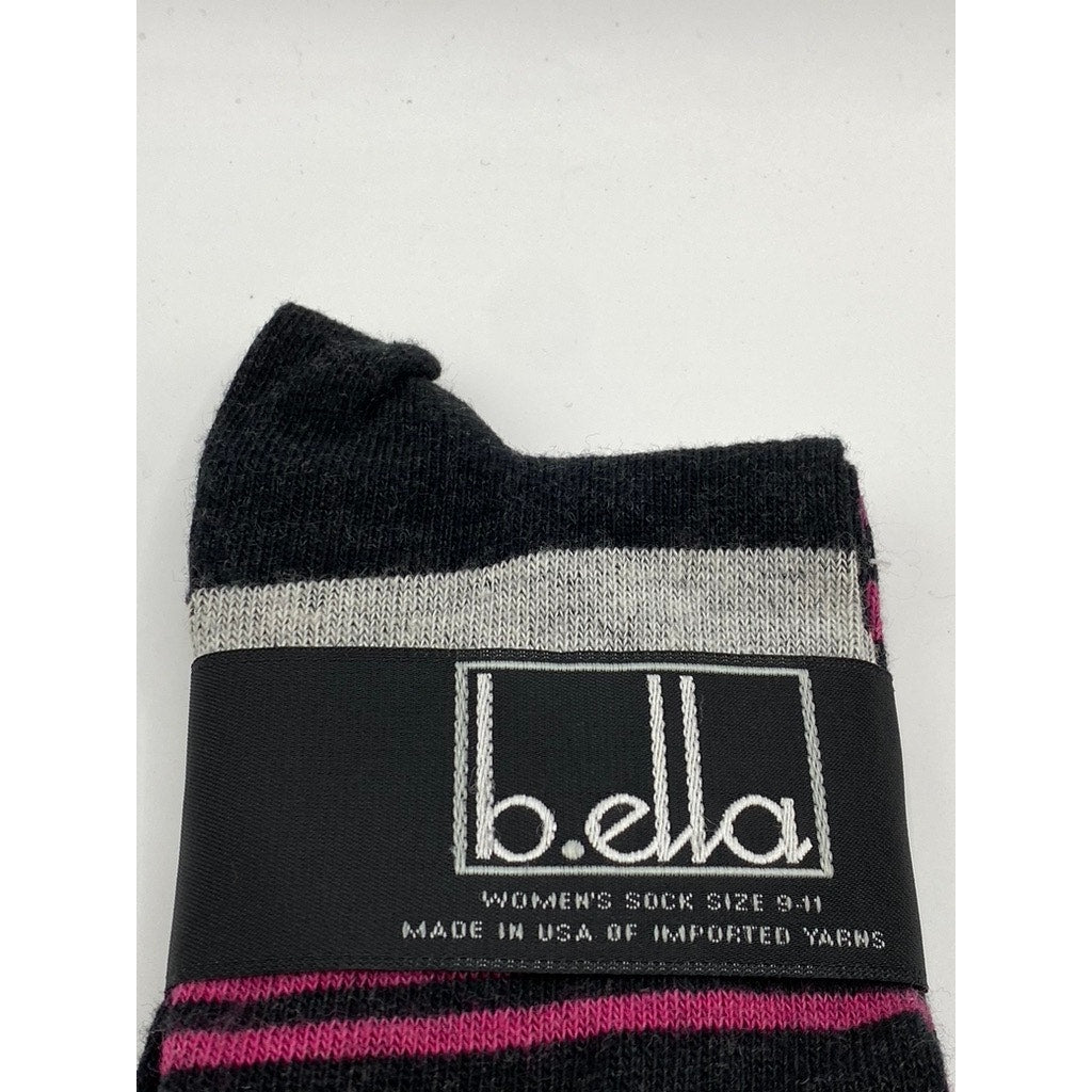 B.ELLA Women's Black Caviar Knit Cotton-Blend Striped Glam Knee Socks SZ OS