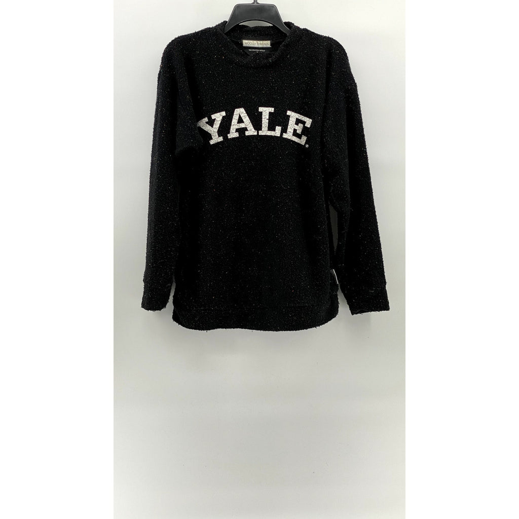 WOOLLY THREADS Men's Black-Multicolor Speckle Yale Logo Crewneck Sweater SZ M