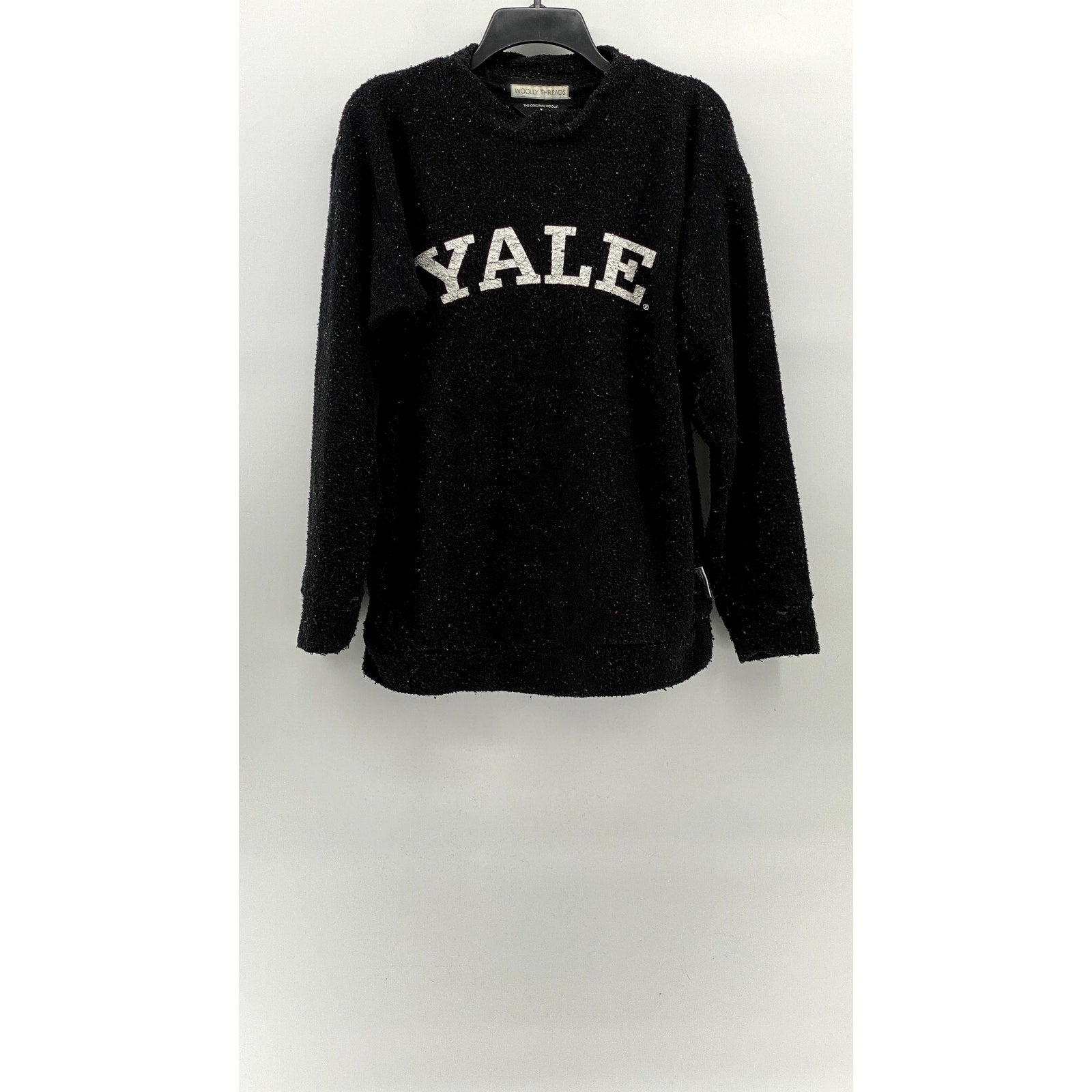 WOOLLY THREADS Men's Black-Multicolor Speckle Yale Logo Crewneck Sweater SZ M