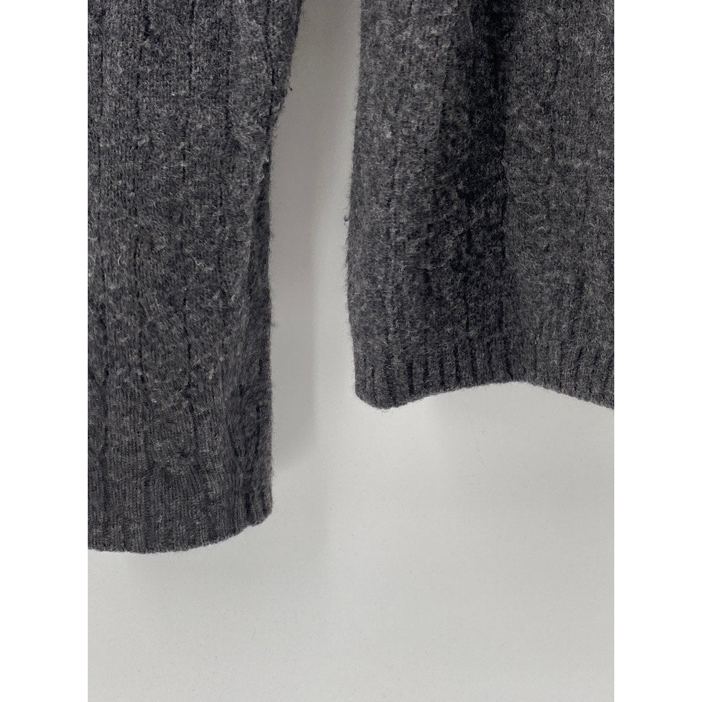 UNBRANDED Women’s Charcoal Cable Knit Long Sleeve V-Neck Pullover Sweater M