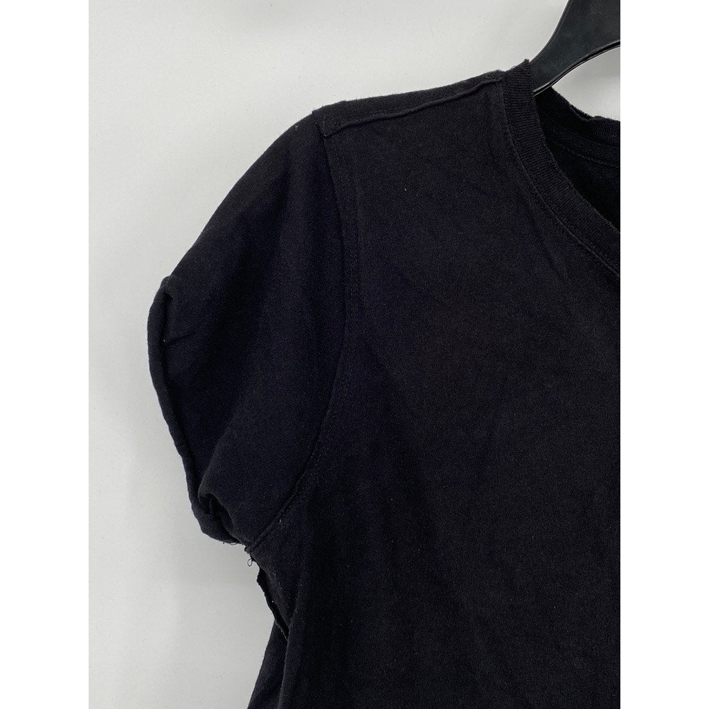 WE THE FREE Women's Black Solid Crewneck Short Rolled Sleeve Cropped Top SZ S