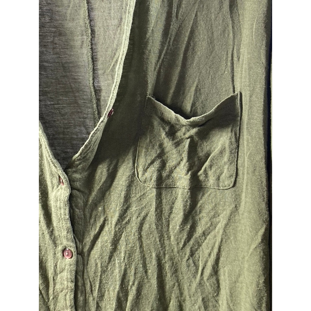 STARING AT STARS Women's Olive Green Button-Up V-Neck Long Sleeve Top SZ M