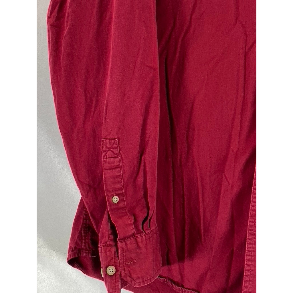 EDDIE BAUER Men's Red Cotton Regular-Fit Button-Up Long Sleeve Shirt SZ L