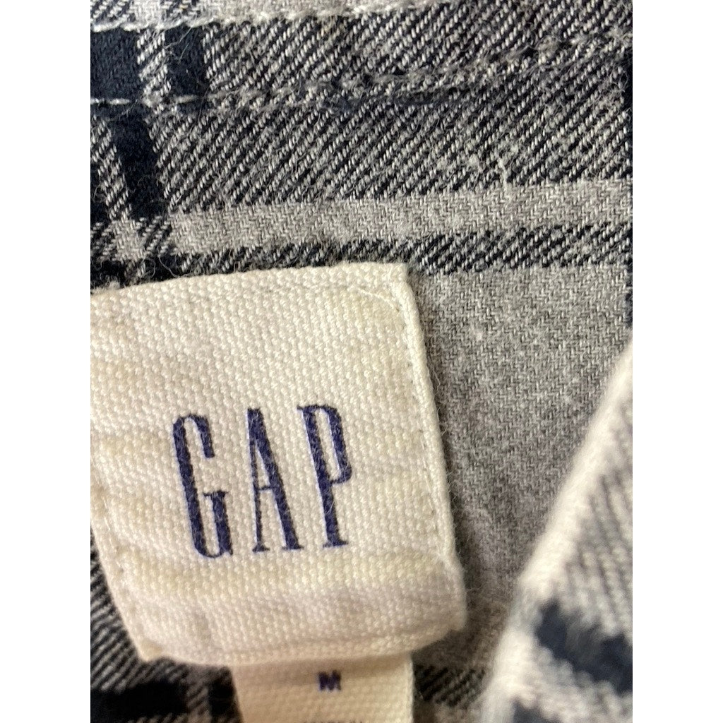 GAP Men's Black/Gray Standard Fit Button-Up Flannel Buffalo Plaid Shirt SZ M