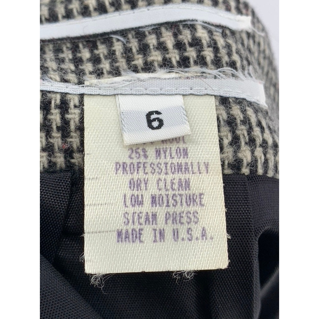 UNBRANDED Women's Black-White Houndstooth Straight Wool-Blend Mini Skirt SZ 6