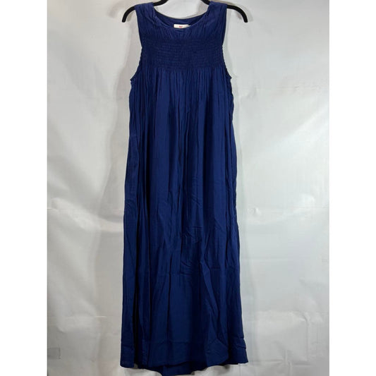 VINEYARD VINES Women's Navy Crewneck Smocked Chest Sleeveless Maxi Dress SZ S