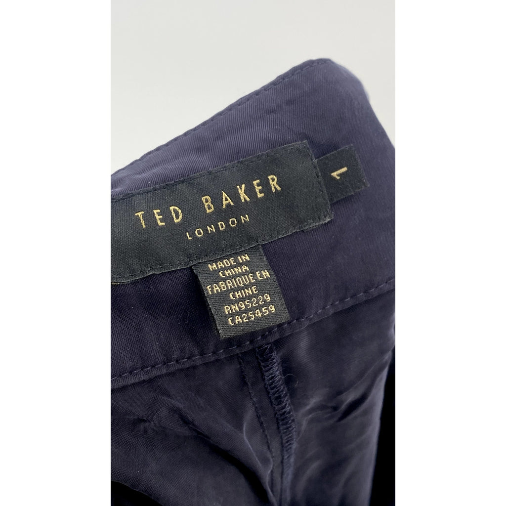 TED BAKER LONDON Women's Navy Pleated Wide-Leg High-Rise Pant SZ 1/US4