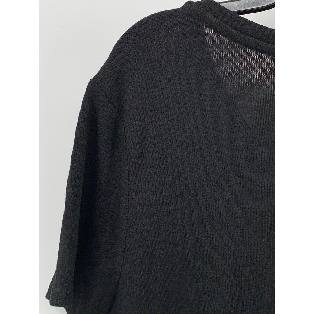 CHELSEA & THEODORE Women's Black Solid Crewneck Short Sleeve Top SZ L
