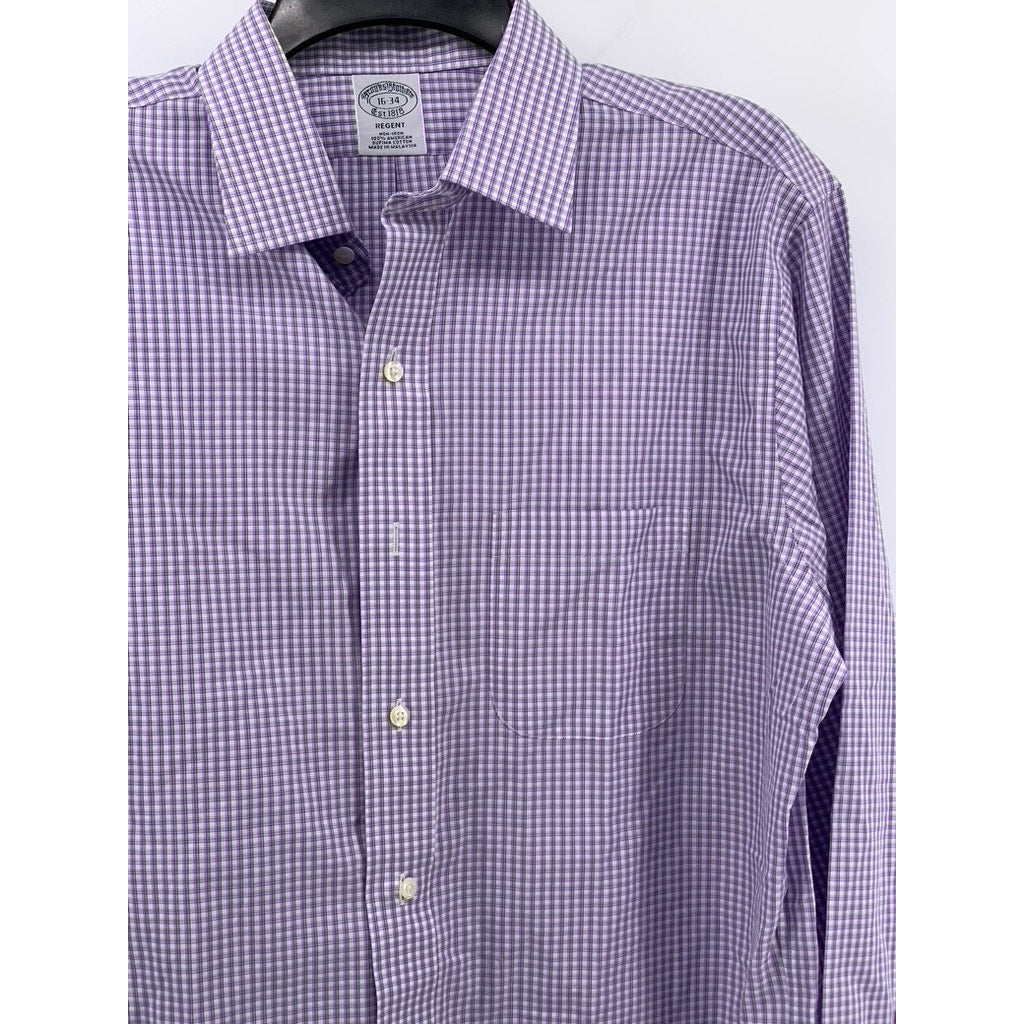 BROOKS BROTHERS Men's Purple Mini Check Button-Up Regent Shirt SZ 16/34