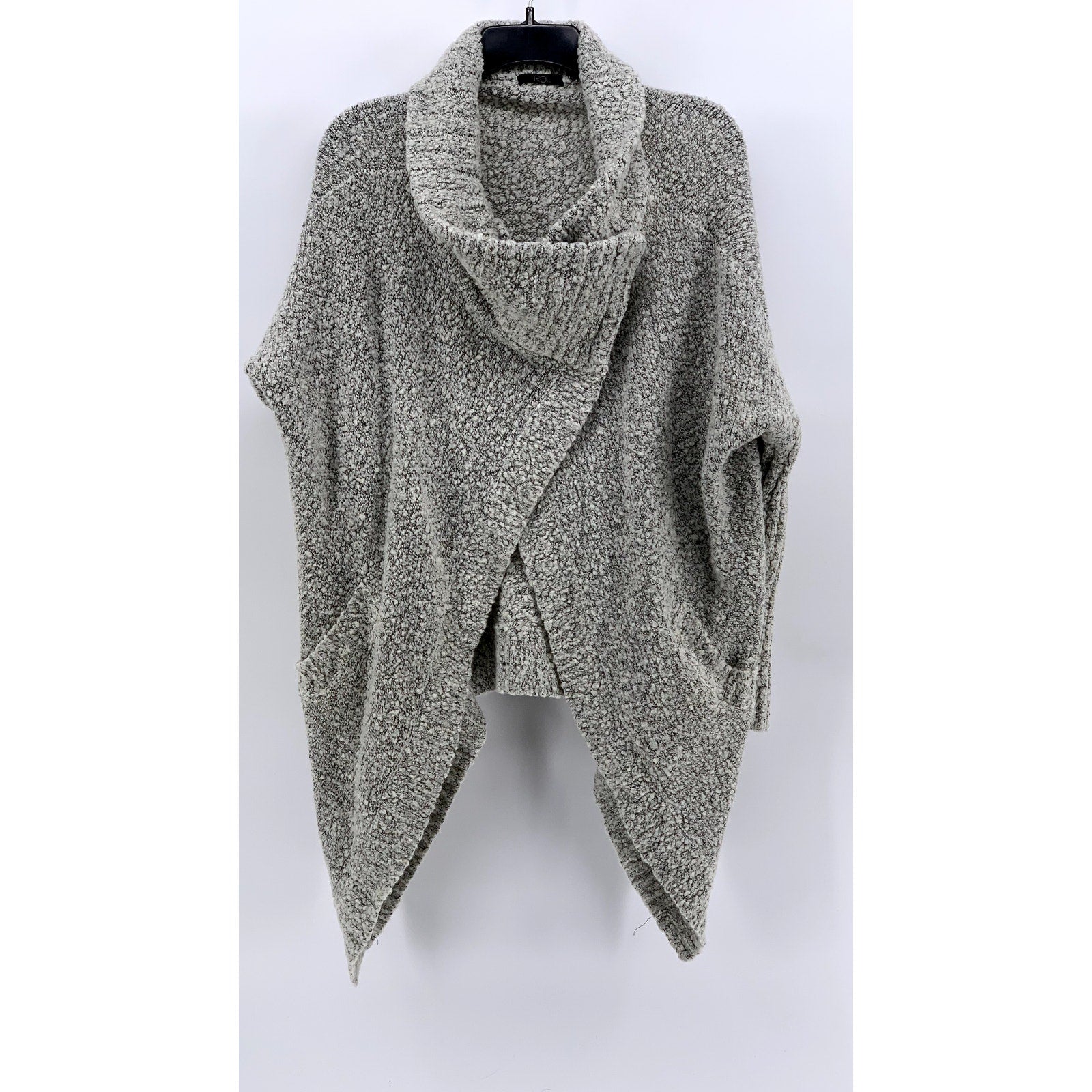 RDI Women's Gray Marled Cowl-Neck Asymmetrical Poncho SZ L
