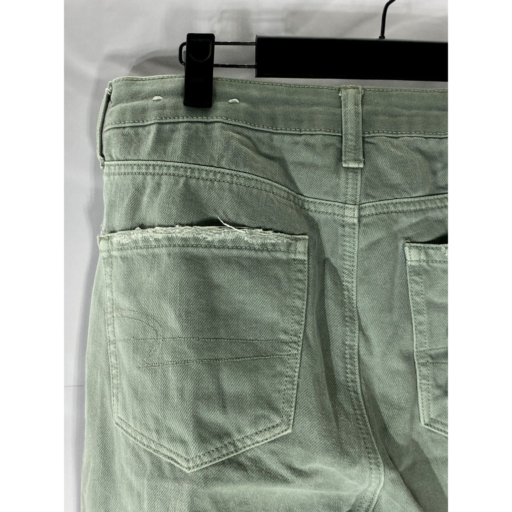 AMERICAN EAGLE Women's Green Distressed Regular-Fit Straight-Leg Denim Jean SZ 8