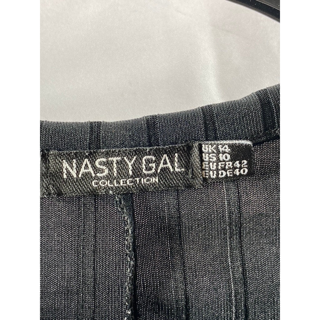 NASTY GAL Collection Women's Black Wide-Rib Crewneck Long Sleeve Top SZ 10