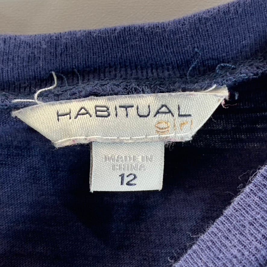 HABITUAL Big Girl's Navy Crewneck Cutout Short Sleeve Top SZ 12