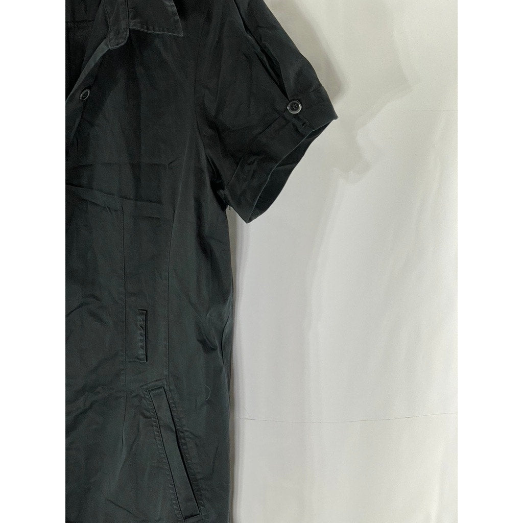 CALVIN KLEIN Women's Black Button-Up Short Sleeve Knee-Length Dress SZ 14