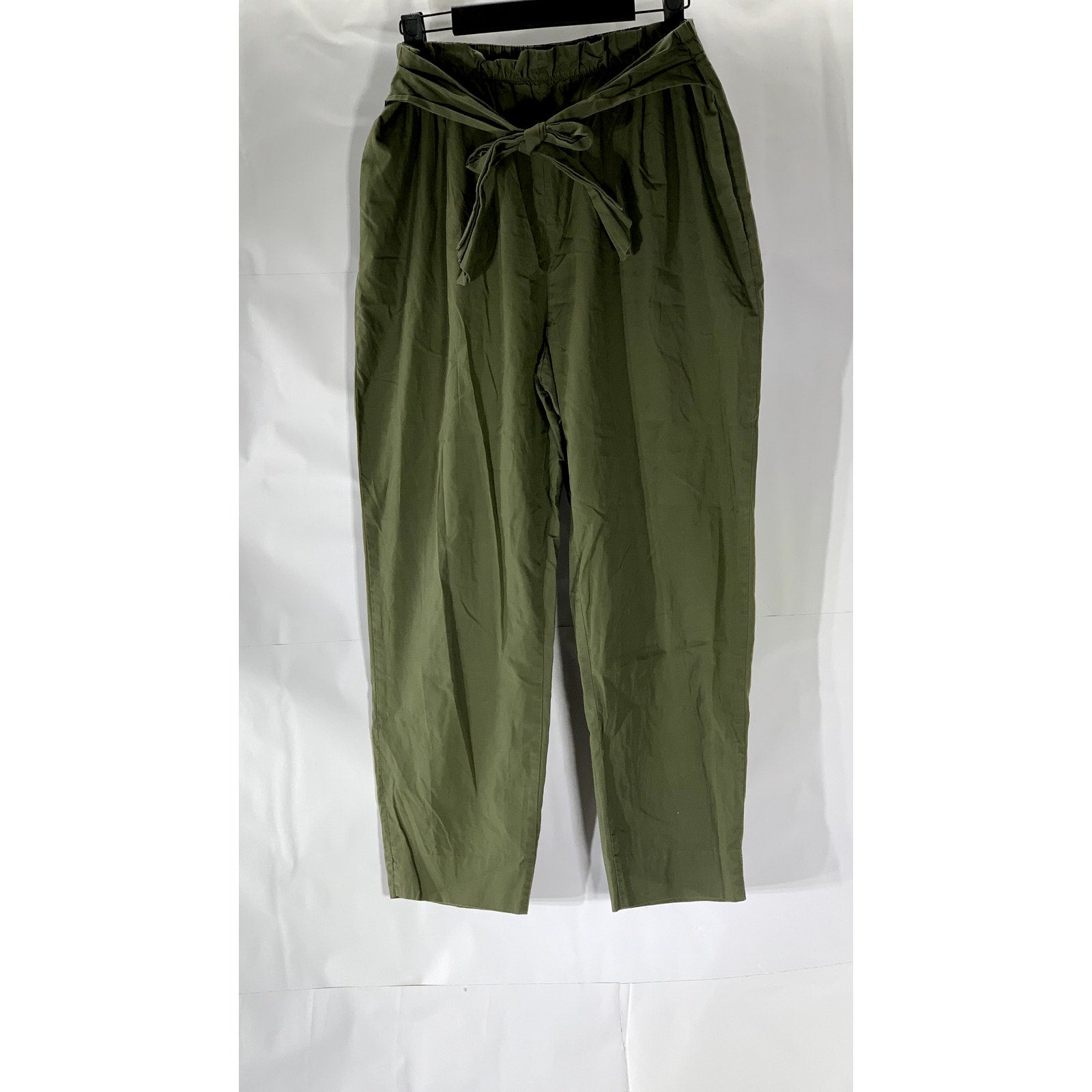 ZARA BASIC COLLECTION Women's Olive Green Straight-Leg Cotton Paperbag Pant SZ M