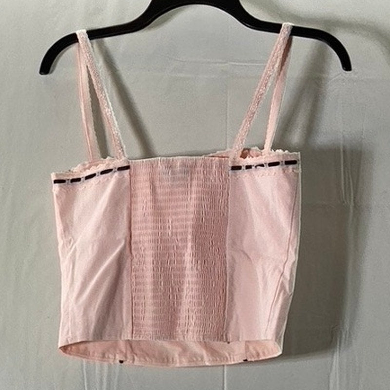 BEVERLY AND BECK Women's Light Pink Bustier Ribbon Bow Cropped Tank Top SZ S