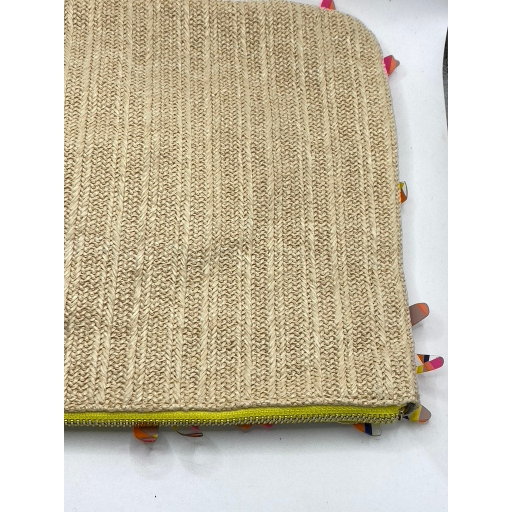 TRINA TURK Women's Beige-Pink Beaded Flower Woven Wristlet Clutch