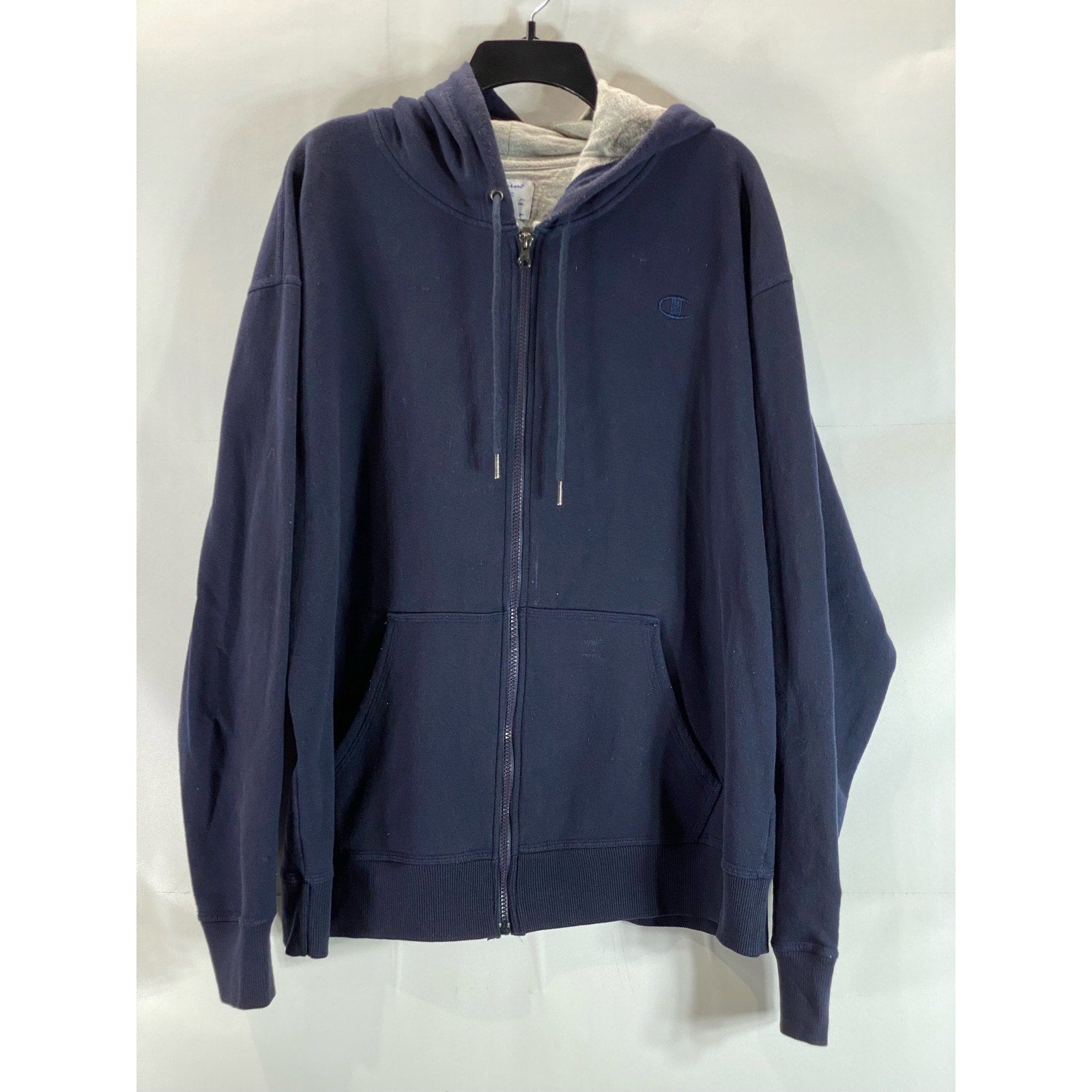 CHAMPION Men’s Navy Solid Hooded C-Logo Zip-Up Sweatshirt SZ XL