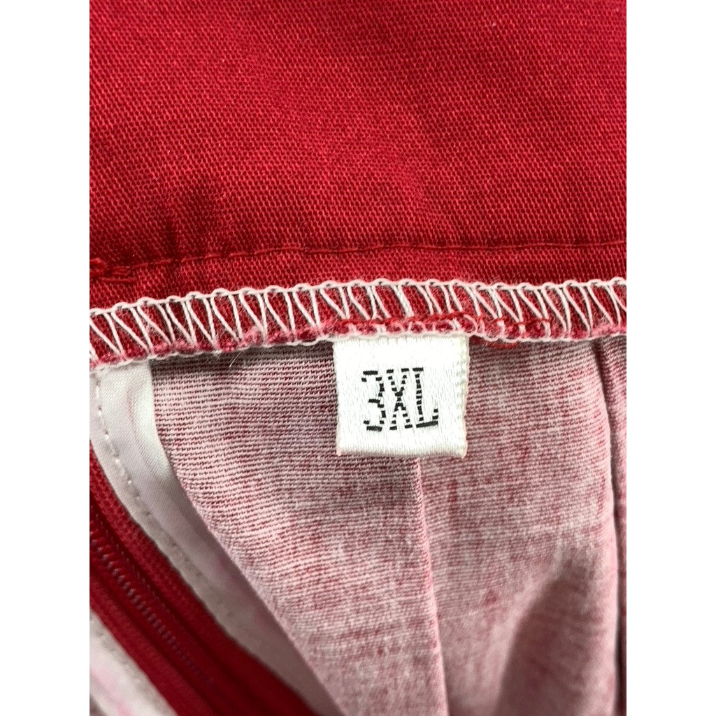 UNBRANDED Women's Plus Red Printed A-Line Pleated Knee Skirt SZ 3XL