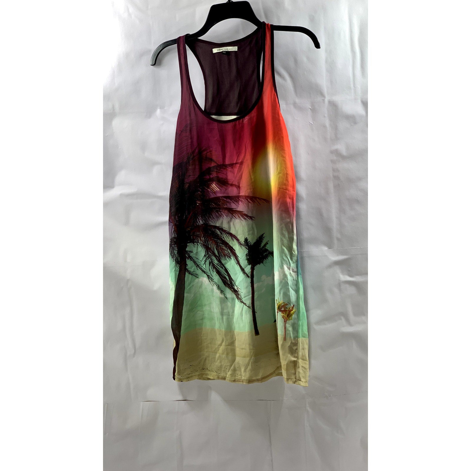 BERSHKA Women’s Multi-Color Palm Print Scoop-Neck Casual Tank Mini Dress SZ M