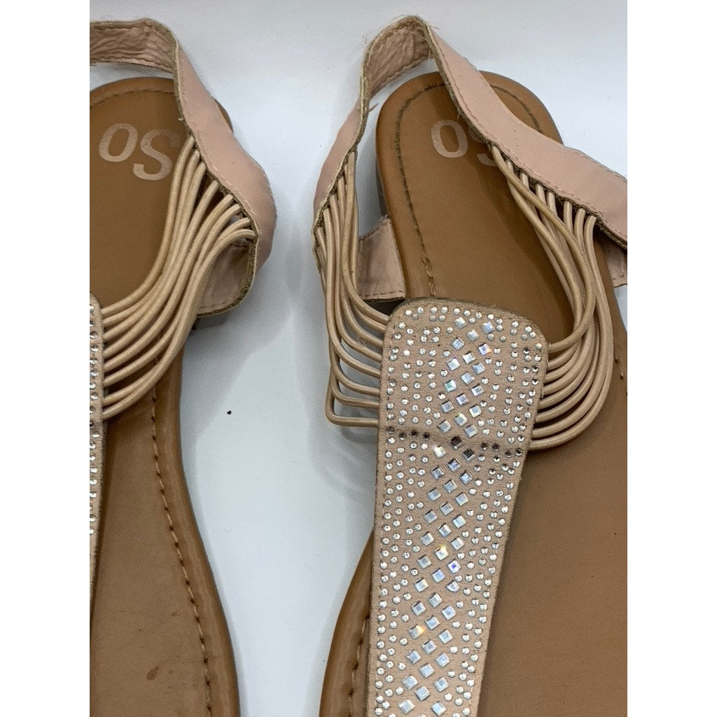 SO Women's Pink Rhinestone Thong Flat Sandals SZ 12